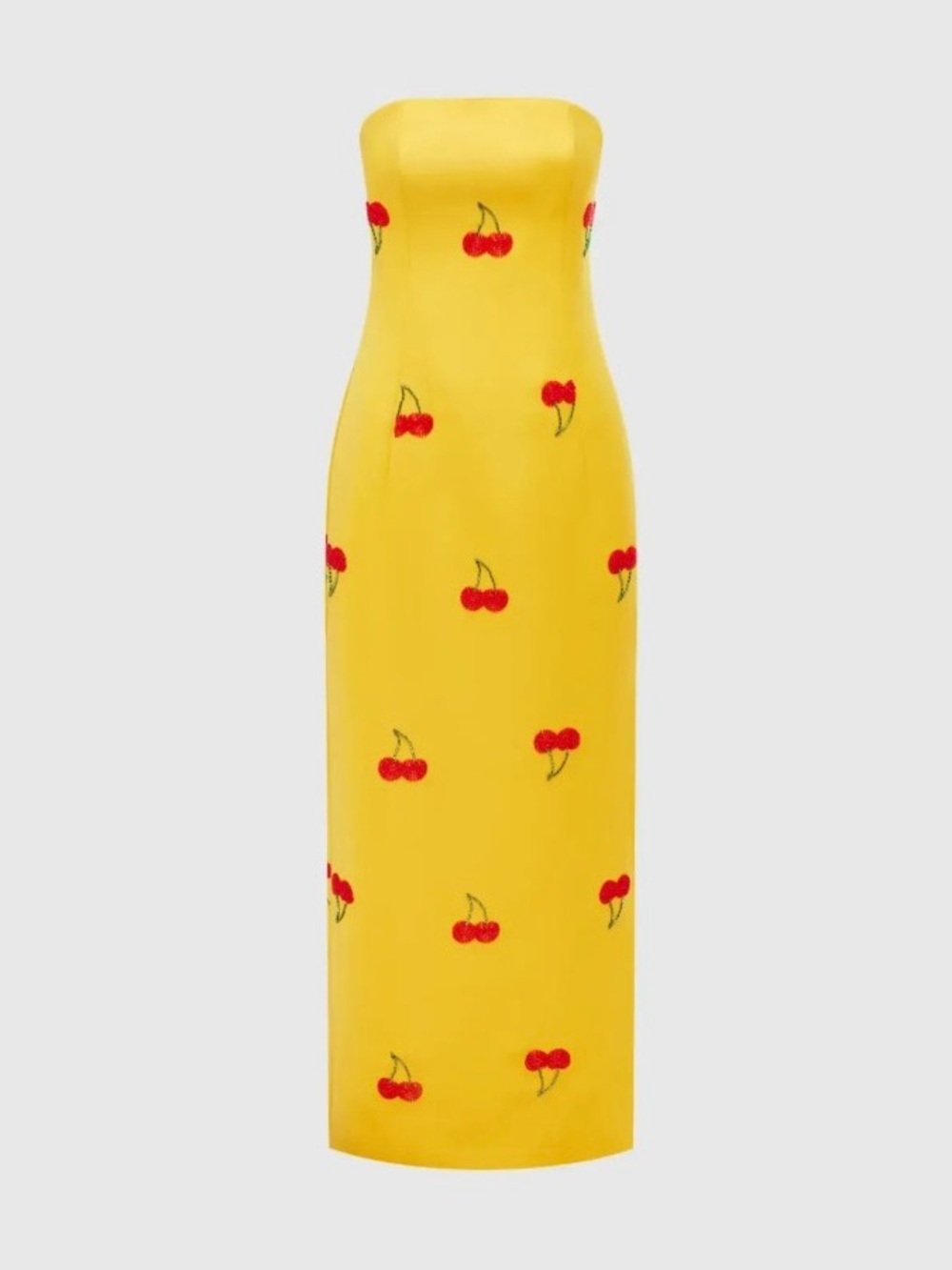 Leo Lin Yellow Rayna Cherry Embellished Bustier Strapless Maxi Gown AU6/US2 NWT